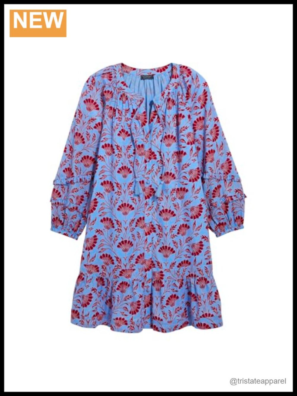 Women's Ruffle Cotton Voile Loose Tunic Long Sleeve V-Neck